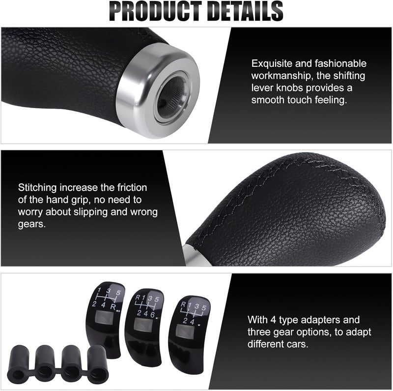 ANDO RACING Universal 5/6 Speed Leather Car Racing Gear Shift Shifter knob,Artificial Leather and ABS Black Stitching Shift Knob with 4 Adapters,Replaceable 3 Gear Position Pastors(Black+Black Line) - Image 4
